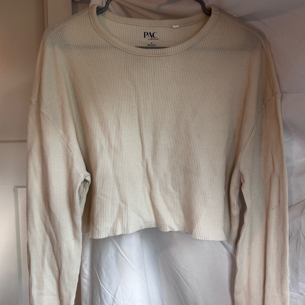 PacSun Cream Ribbed Long Sleeve Top